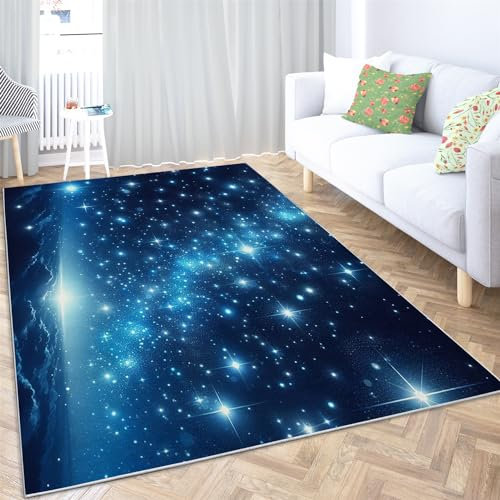 Teppich 180x240 cm Waschbarer Blau Teppiche Rutschfester Rechteck Teppiche, Galaxie Sternenhimmel Verträumt Bodenteppich für Jungen Mädchen Teenager Schlafzimmer Wohnzimmer Dekor