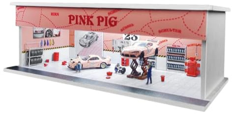 MagiDeal 1/64 Diecast Car Vitrine 1/64 Scenery Diorama Parkplatz Display Stand Schutz mit Parkplatz Szene für Spielzeugautos, Rosa Schwein