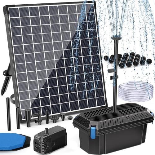 POPOSOAP Filtre de bassin solaire avec pompe à eau, pompe de fontaine solaire de 25 W avec filtre de bassin réglable, filtre de bassin avec tube pour bassins extérieurs, aquariums, piscine, jardin,
