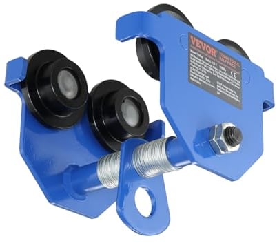 VEVOR Carro Manual con Ruedas Dobles, Carga de 0,5 T, Ajustable para Ancho de Brida de Viga en I de 63,5-139,7 mm, Polipasto de Garaje de Acero de Aleación Resistente para Vigas en I Rrectas y Curvas