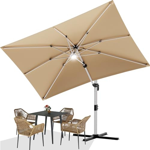 Devoko Parasol de balcon - En aluminium - 300 x 400 x 260 cm - Avec LED - Imperméable - Avec manivelle - Protection solaire UV50+ - Rotation à 360 °