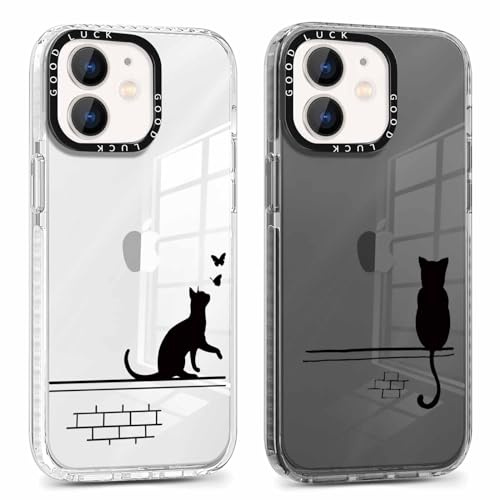ZhuoFan 2 Stück Handyhülle Durchsichtige für iPhone 11 6,1 Hülle, Weich Silikon Schutzhülle Aesthetic Muster Design Ultra Dünn PC Case Stoßfest Kratzfest Bumper Cover, Katze 1