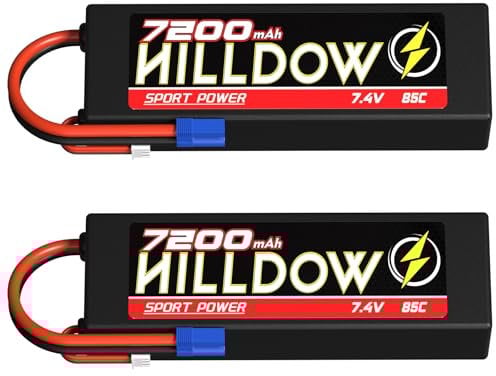Batería Lipo 2S 7.4V 85C 7200mAh RC Batería rígida con enchufe EC5 para coches RC, camiones, vehículos a control remoto, Truggy Buggy Tanque, avión, helicóptero, modelos de carreras (2 paquetes)