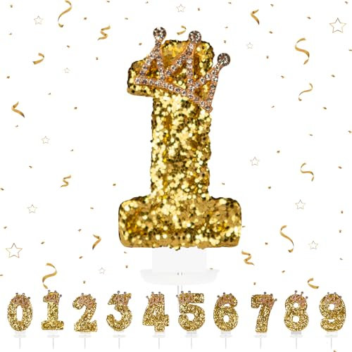 Geburtstagskerzen Krone Zahlen 1, Geburtstag gold Kerzen 1 Zahlen förmige Kerze, 3D Tortendeko, kuchen Dekoration für Geburtstag Party, Hochzeiten, Firmenfeiern, Jubiläen, Birthday Candle Nummer