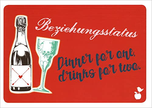 Postkarte Sprüche & Humor Beziehungsstatus: Dinner for one, drinks for two.