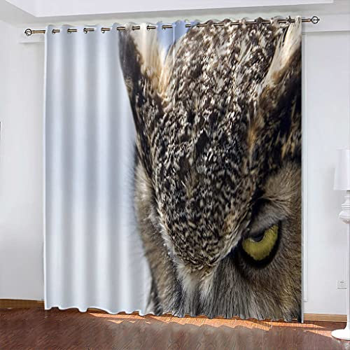 FYRHLH Schiebevorhänge Tiere & Eulen Vorhang Blickdicht Schlafzimmer Kinderzimmer Verdunkelungsvorhang Thermo Vorhänge Ösenvorhang 2 Stücke Größe:B150 x H166cm