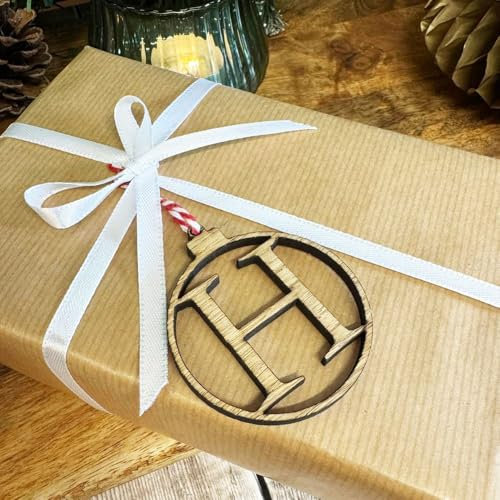 Luck and Luck Personalised Initial Tag | Oak Wood Letter Tree Decoration | Letter Bauble Gift