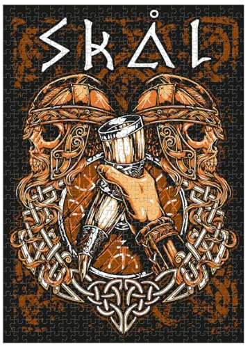 Vikings Puzzle 1000 Teile mit Poster Skal for Valhall Trinkhörner Motive Odin