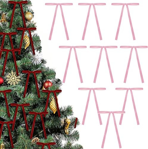 36 Pezzi Fiocco Velluto Natale,5 * 7 Pollici Fiocchi Rosa Natalizi Decorazioni Natale,Vintage Nastro Velluto Decori Natalizi per Albero per Ghirlande Matrimoni Decorazioni Casa Interni Esterni