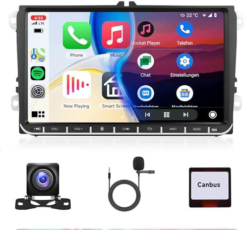 2+64G Android Autoradio per VW Golf 5 6 Passat Polo Tiguan Touran Caddy Skoda Seat, 9 Pollici Senza Fili Carplay Android Auto Autoradio con GPS Navi Bluetooth FM RDS WiFi EQ Telecamera Posteriore