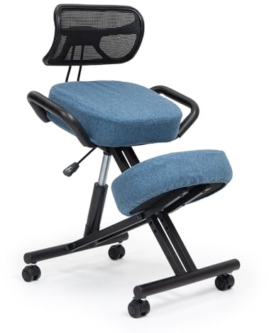 kenoko Suguri Ergonomischer Kniestuhl Verstellbarer aus Öko-Leder für zu Hause und Büro. Ergonomischer Bürostuhl mit dunkelblau Bezug aus Öko-TEX-zertifiziertem Standard 100 Stoff.