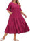 Hanna Nikole Women's Plus Size V-Neck midi Dress A-line Dress Ruffle Sleeves Dresses Elastic Waist Knee-Length Dress with Pockets Rose red 20