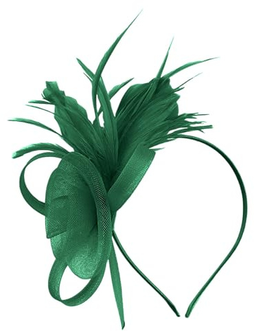 Fascinator Hut Damen Feder Mesh Kopfbedeckungs Hut Vintage Teeparty Haarschmuck Abend Partys Fascinator Haarclip Hut mit Schleier Kopfbedeckung Blumen Feder Kopfschmuck Hut für (Dark Green, One Size)
