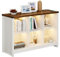 FREDEES Weißer Bücherregal mit LED-Lichtern, Landhaus 6 Würfel Bücherregale mit offener Ablage, Vintage Holz Bücherregal im Landhausstil für TV-Ständer, Schlafzimmer, Wohnzimmer, Arbeitszimmer