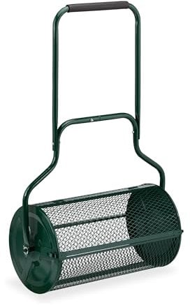 Relaxdays Rullo Spandiconcime Prato, Carrello 65 L per Semina Giardino, HLP: 117x74x36 cm, Spargi Semi e Concime, Verde, Acciaio, Gommapiuma