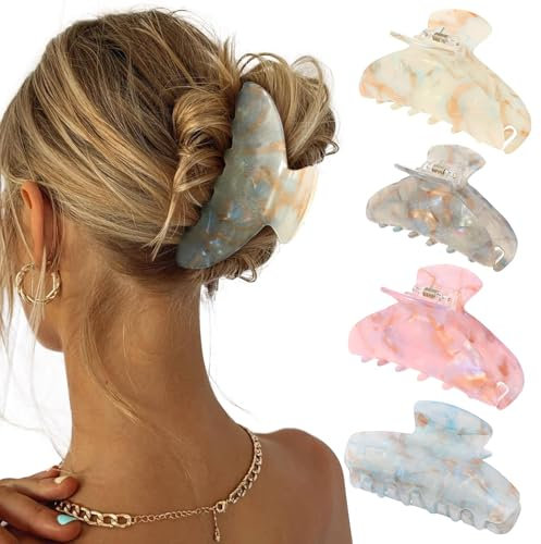 Calkkrer 4 Unidades Grandes Pinzas de Pelo Acrílicas, Horquilla Grande, Pinza para Cabello Grueso, Claw Clip, Grandes Horquillas para el Pelo