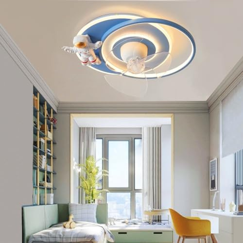 Trutipon Modern Ceiling Fan with Unlimited dimming Ceiling Light, Children's Room Astronaut 360 ° Rotation with Remote Control Fan Light, LED Ultra Quiet Bedroom Fan Ceiling Light(Blue)