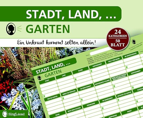SingLiesel Stadt, Land, Garten – Stadt Land Fluss Spielblock mit Fragen & Themen für Gartenfreunde | Lustiges Spiel für Familie & Freunde | Geschenkidee
