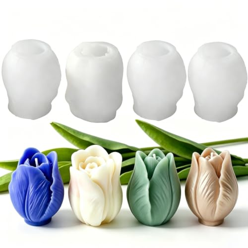 Midnadiy 4 Stück 3D Tulpen Silikonform, Für Kerzen&Seifen DIY Handgefertigt | Hergestellt aus hochwertigem Silikon für Kerzen, Seifen, Handwerk und das Backen von Lebensmitteln