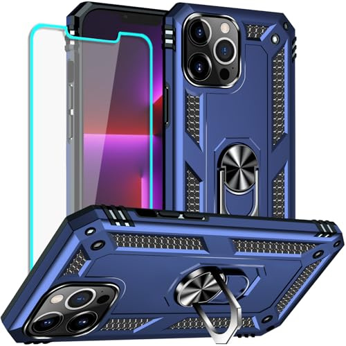 Yiakeng for iPhone 13 Pro Case with Screen Protector: Military Grade Protective Cases with Ring Holder Kickstand for - iPhone 13 Pro (Blue)