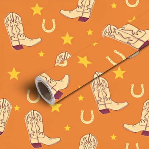DERUINVAIO 45x300cm Peel and Stick Wallpaper Cowboy Boots Seamless Rodeo Elements Cowboy Boots Horseshoe Contact Paper Self Adhesive Removable Wallpaper Waterproof for Backsplash Bedroom Kitchen
