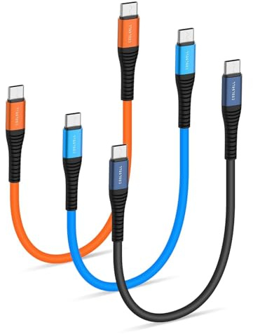 Short USB C to C Cable 15/30/50cm, Soft Silicone 60W Type-C Charger Cable | Ultra soft tangle-free silicone material, Compatible with iPhone 18/17/Galaxy/Android Auto/Carplay for power bank/travel/car