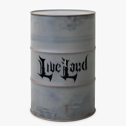 Generisch Tonne Ölfass gelaster Live Loud Stehtischtonne Party Fassmöbel Tisch Stehtisch Metallfass Stahlfass 200 Liter