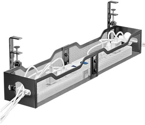 LUPATDY Kabelkanal Schreibtisch, 63cm Kabelmanagement Schreibtisch Ohne Bohren, Keine Schäden am, Unter dem Kabelkanal Organizer mit Klemmbar Kabel für Büro und Zuhause, Kabelkorb Schwarz
