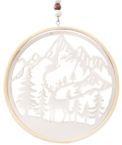 Deko-Ring Holz Winter: Türkranz Weihnachten, Winterdeko, Weihnachtsanhänger Winterbild, Weihnachtlicher Anhänger Tür, Wand & Fenster, Weihnachtliche Deko, Holzanhänger Hirsch, Weiß & Natur, Ø 15,5 cm