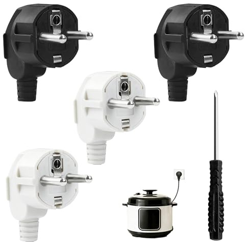 Conjunto de 4 Enchufes Eléctricos Macho 250 V 16 A, Impermeables para Usos en Interiores y Exteriores, Incluye Destornillador para Instalación Fácil, Material Ignífugo y Conductores de Cobre Duraderos