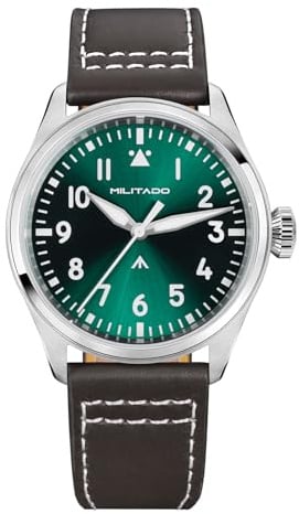 TACTICAL FROG Militado ML21 37 mm Fliegeruhr, 515 Quarzwerk, Saphirglas, BGW9 Leuchtzeiger, 100 m wasserdicht, Herren-Freizeituhr, grünes Zifferblatt