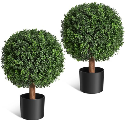 RBFGYIOP Artificial Boxwood Topiary Balls 2 Pack, 24Inch Outdoor UV-Resistant Faux Plants Shrub Bushes, Fake Decorative Evergreen for Planters Porch Patio Garden Indoor Spring Decor