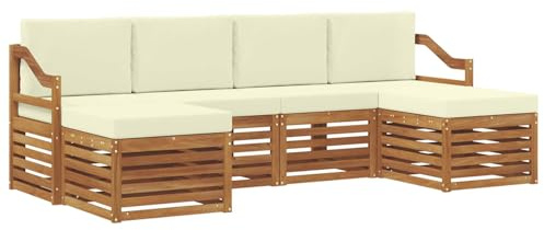 vidaXL Sofagarnituren 6 pcs Natur und Creme Massivholz Akazie, Outdoor-Sofa, modernes Gartenmöbel, langlebiges Ecksofa, Terrasse Lounge, Sitzgruppe für die Veranda