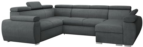 Mirjan24 Ecksofa Boston U mit Bettkasten und Schlaffunktion, Eckcouch, Polsterecke mit Einstellbare Kopfstützen, U-Form Sofa, Wohnlandschaft (Flow 21, Seite: Rechts, 2r+R+2p+LC)