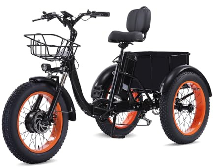 NOMIGO Elektro-Dreirad für Erwachsene, faltbares E-Trike mit 48V 15Ah Akku, 20×4,0 Zoll Fatbike-Reifen, 7-Gang-Schaltung, 3 Fahrmodi, Front- und Heckkorb, Schwarz
