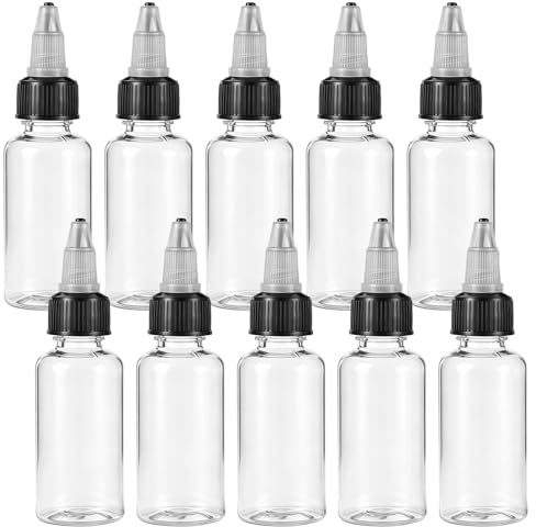 JJUNW 10Pcs 1oz Plastic Squeeze Bottle, Small Squeeze Bottle with Twist Cap | 30ml Clear Dispensing Bottle for Laboratory Tattoo Ink Pigment Sauce and Crafts