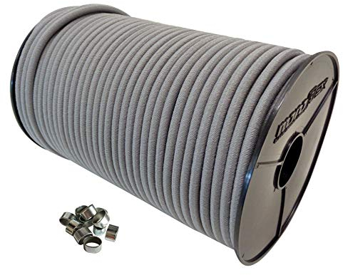 8mm 40m Expanderseil Gummiseil + 50 Würgeklemmen mit PE Mantel Gummileine Planenseil Seil Plane in Grau
