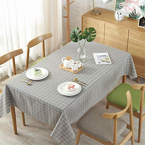 Baumwolle Leinen Tischdecke Abwaschbar, Fansushop Kariert Eckig Garten Pflegeleicht Schmutzabweisend Tischtuch Fleckschutz Schmutzabweisend Tischwäsche Outdoor (130x180cm,grau)