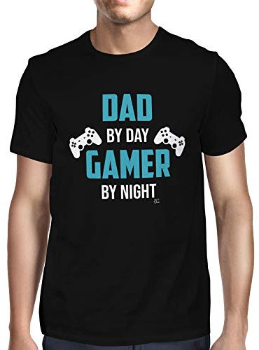 1Tee Mens Dad by Day Gamer by Night T-Shirt Black Large