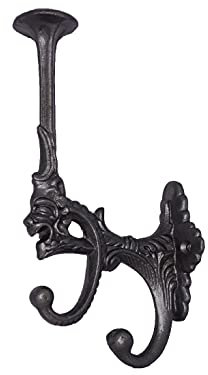 HomeHarmony® Antique Style Cast Iron Wall Mounted Coat Hooks Serpent Gargoyle Design (1852)