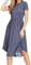 PCEAIIH Women Summer Casual Pleated Polka Dot Swing Midi Dress with Pockets (S, Light Blue)