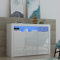 Panana High Gloss 3 Door Sideboard Cupboard with LED Lights Large Display Cabinet Storage Unit for Living Room Bedroom (White)
