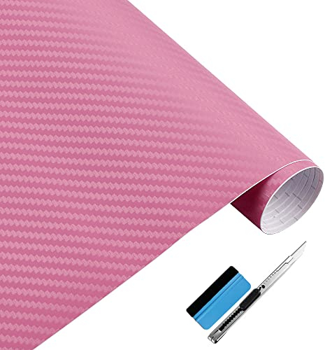 NewL 3D Pinke Karbonfaser-Vinylfolie mit blasenfreier Klebefolie, inkl. Montagewerkzeug, 30 cm x 152 cm