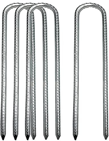Ground Stakes Anchors, Tent Nails Pegs Steel Garden Staples Metal Heavy Duty Ground Rebar Stake Landscape Gardening Stake for Camping Tents Trampoline Fence (12 Inch,4 Pack)