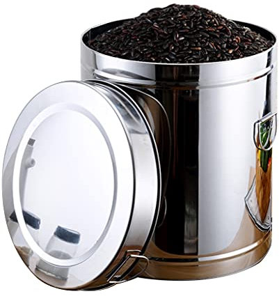 Food Crocks Stainless Steel Rice Bucket Restaurant Large-capacity Stainless Steel Flour Bucket Sealed Grain Storage Tank Grain Storage Container (Color : Silver, Size : 10kg)
