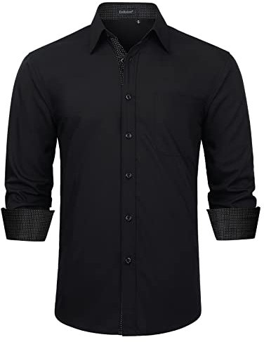 Enlision Hemd Schwarz Herren Langarm Herrenhemden Kentkragen Freizeithemd Regular Fit Businesshemd Für Männer Beerdigung Hochzeit M