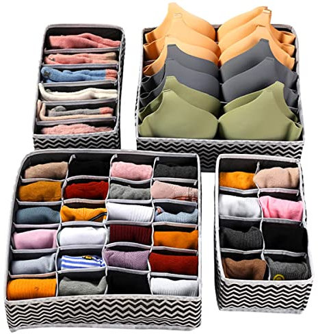 MOTT Unterwäsche-Organizer Schubladenteiler, 4 Stück Fächer, Gitterboxen aus Stoff, Kleiderschrank, BH, Socken, Krawatten, Schals, Organizer, Schrank, Aufbewahrungsbox
