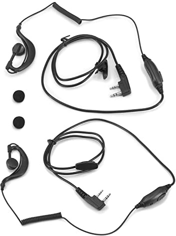 2 X Earpiece Headset for Radio Mitex Wouxun Kenwood TK-3000 TK-3701D TH-F7E | For Baofeng BF-F8HP BF-888S+ UV-5R UV-B5 GT-3TP 2-pin Walkie Talkie PTT G-shape Ear Clip Hook Hanger Coiled Cable