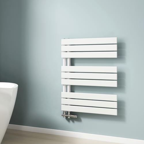EMKE Handtuchheizkörper Flach 762x600 mm, Badheizkörper Handtuchhalter mit Seitenanschluss, Effizienter Handtuchwärmer Handtuchtrockner Handtuch Heizkörper Bad, Weiß, 479W