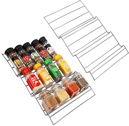 BELLE VOUS 2er Pack 3-stufige Gewürzregal Schublade Einsätze aus Metall für die Küche - Schräge Gewürzeinsatz Schublade & Schrankregale - Für Vitamine, Nahrungsergänzungsmittel & Gewürze Aufbewahrung